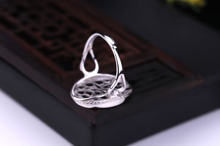 Nhẫn bạc sterling 925 thiết lập vòng sáp ong hỗ trợ dát ngọc lam phía nam đỏ mở vòng trống hỗ trợ chăm sóc nhẫn nữ 13 * 18 đeo nhẫn ngón trỏ
