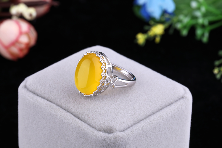 Nhẫn bằng bạc 925 sterling bạc hỗ trợ trống rỗng dát sáp ong hổ phách mở vòng nhẫn hỗ trợ 10 * 14 12 * 16 mẫu nhẫn nữ đẹp