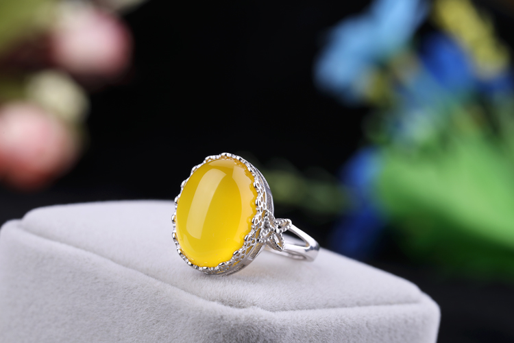 Nhẫn bằng bạc 925 sterling bạc hỗ trợ trống rỗng dát sáp ong hổ phách mở vòng nhẫn hỗ trợ 10 * 14 12 * 16 mẫu nhẫn nữ đẹp