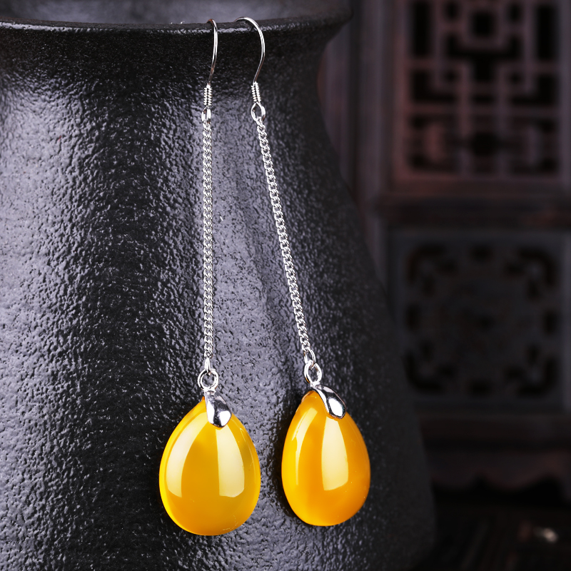 925 pure silver ear clip Ear Clip Hollow digy earrings earrings Earring Earrings Inlaid Nectar Wax Amber Ear Pendant