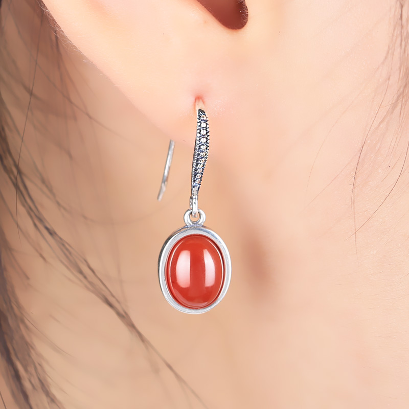 S925 sterling silver retro earring holder sterling silver earring empty holder inlaid amber beeswax earring holder 7*9 sterling silver empty holder