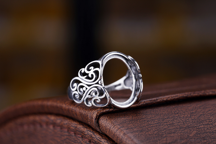 S925 sterling bạc retro nhẫn trống khay tự làm khảm sáp ong đá quý hổ phách đá quý 12 * 16 hình bầu dục nữ hỗ trợ 11 * 14 nhẫn kim cương nam pnj