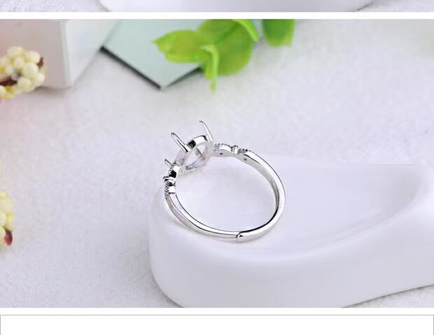 S925 sterling bạc nhẫn trống hỗ trợ nữ dát đá quý mặt bạc khay trống hỗ trợ nhẫn sáp ong hỗ trợ cài đặt 7 * 9 - Nhẫn nhẫn cặp pnj