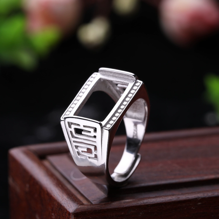 Nhẫn vuông bằng bạc mạ bạc 925 sterling trống hỗ trợ trống 8 * 13 9 * 14 13 * 18 12 * 17 12 * 14 11 * 16 nhẫn nam vàng 18k