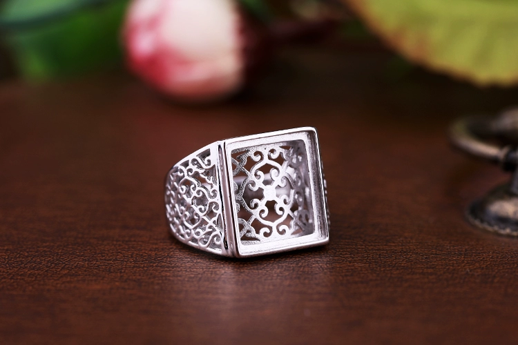 S925 sterling bạc mạ vàng trắng nhẫn nam hỗ trợ trống 13 * 16 dát ngọc lam bằng đá ngọc bích thiết lập lại vòng 13 * 15