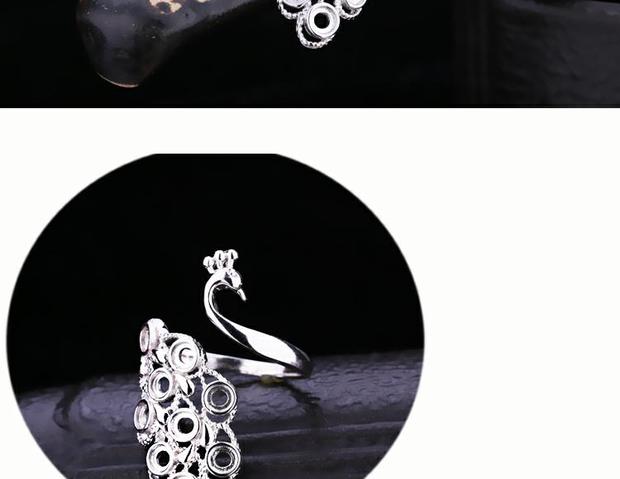 S925 sterling bạc mạ vàng trắng nhẫn trống hỗ trợ khảm sáp ong màu ngọc lam mô hình con công đặt 8 vị trí đá 3 * 3 mm nhẫn vàng tây nam