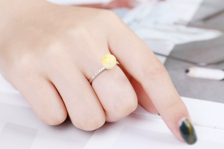 Nhẫn bằng bạc 925 mạ vàng trắng bóng nhẫn hỗ trợ tự làm dát hổ phách nhẫn trống hỗ trợ nhẫn bạc sterling hỗ trợ người mẫu nữ