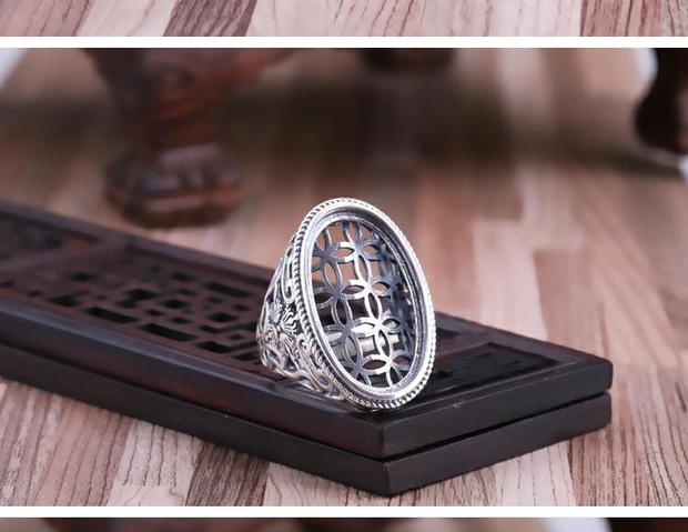 S925 sterling bạc retro nhẫn nam trống khay tự làm dát sáp ong hổ phách màu ngọc lam 15 * 25 thiết lập vòng sống nhẫn cưới vàng tây