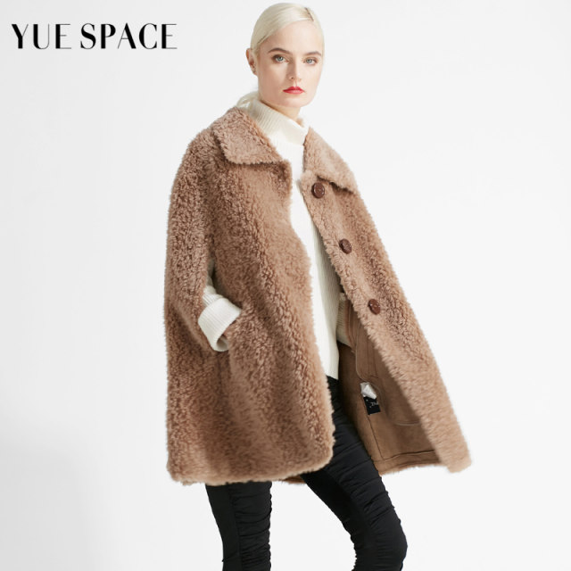 Yue Space Sheep Sheep Cape Coat ຄົນອັບເດດ: ແມ່ຍິງ Woolen Jacket ດູໃບໄມ້ລົ່ນແລະລະດູຫນາວກາງແຂນຍາວແຂນດຽວເຕົ້ານົມສູງ.