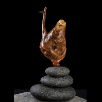  Taihang cliff cypress root carving Wood carving Buddhist supplies Tuo Maitreya Buddha craft art Entrance Chinese living room tea room decoration