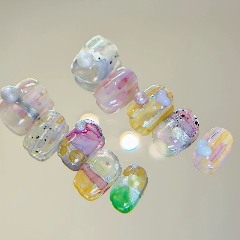 Uglyplus Nail |   Freehand Gradient Handmade Nails, Candy Color Palette, Short Nails in Ins Style.