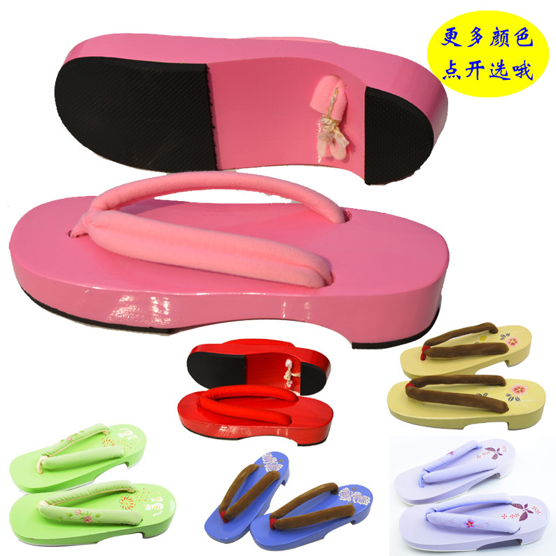High-Quality Original Cosplay Red Onmyoji (Inuyasha) Clogs, Dance Clogs, Sandals, Solid Wood, Rubber Sole, Pink