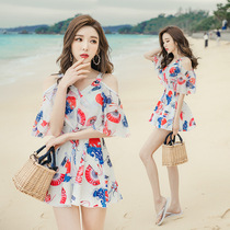 Swimsuit Women Conjoined Clothes Adults Two Sets Korea Ins Swimsuit Fashion Petals Seaside Seaside Beach with Shoulder Beach Dress