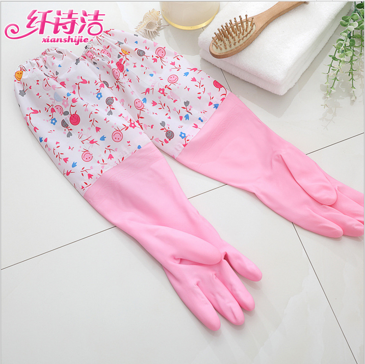 Domestic dishwashing gloves thickened kitchen waterproof latex gloves Laundry rubber gloves Caede rubber gloves Winter