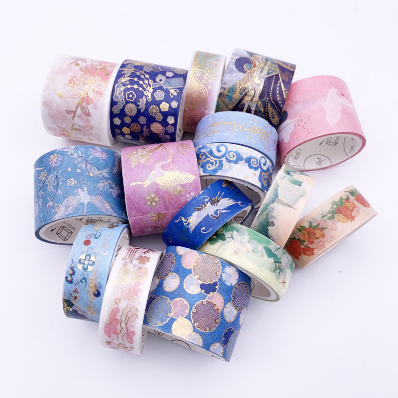 Washi tape antique Chinese style fairy landscape painting Xiangyun crane bronzing DIY hand tearing hand account decoration