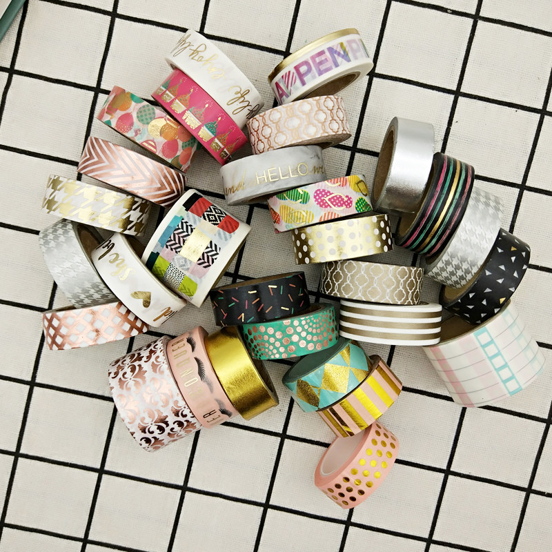 And paper adhesive tape bronzed retro small frescoed hot silver whole roll of ripping hand account adhesive tape DIY decorative sticker stickers