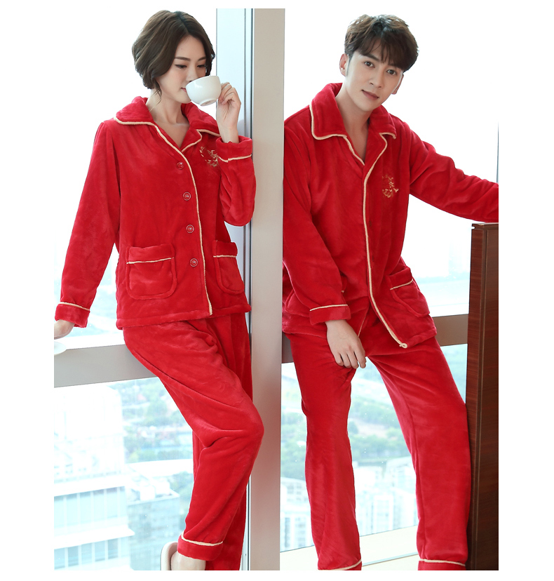 Mô hình mùa thu đông năm nay cặp đôi đồ ngủ nhung san hô lớn màu đỏ nam và nữ dày flannel phù hợp với flannel bộ jum đẹp