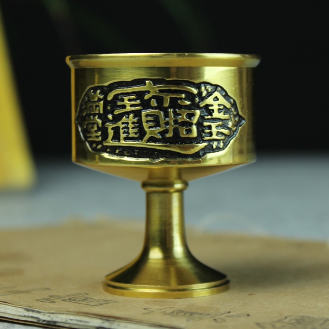Pure copper water supply cup for Buddha cup Buddha front water purification cup Buddha with God of Wealth Buddha Hall holy water wine cup for Buddha supplies