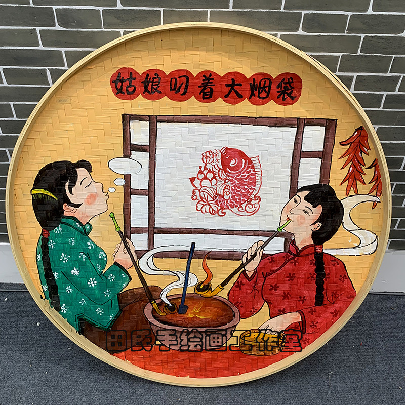 手绘竹编簸箕画东北八大怪：🌟民俗风情上墙，铁锅炖饭店的文艺范儿！🎨-工艺画-淘宝好物网