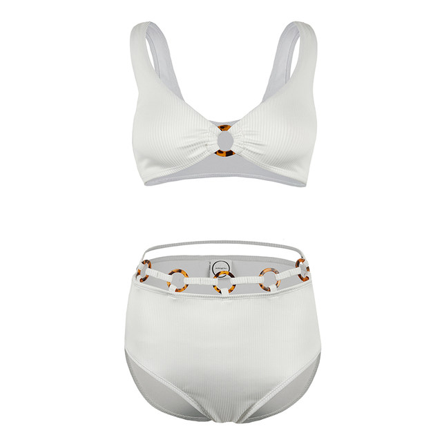 walkingChic Thai original white split swimsuit women's high waist bikini sexy hot spring in vacation