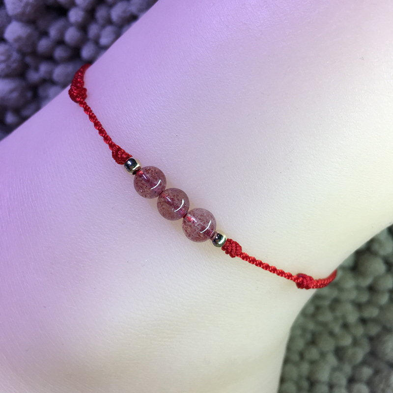 New red rope moonstone dâu tây pha lê vòng chân Zhaozheng Taohuawang tình yêu nữ mô hình có thể điều chỉnh kích thước