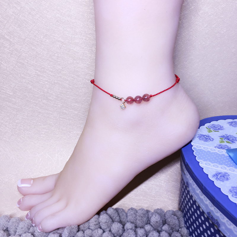 Mới 14K vàng dâu tự nhiên pha lê lừa hoa đào Wang Renbian dây đỏ dây thời trang cô gái vòng chân những mẫu lắc chân đẹp nhất