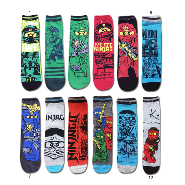 Free Shipping for 5 Pairs of Spring and Autumn Children's Boys' Ninja Go Lego Cartoon Cotton Mid-Tube Socks
