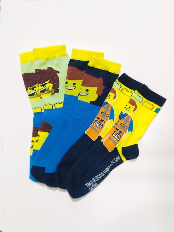 Three Pairs of Children's Cartoon Lego Building Block Toy Socks with Creative Patterns That Kids Love, Made of Knitted Fabric Three Pairs of Children's Cartoon Lego Building Block Toy Socks with Creative Patterns That Kids Love, Made of Knitted Fabric