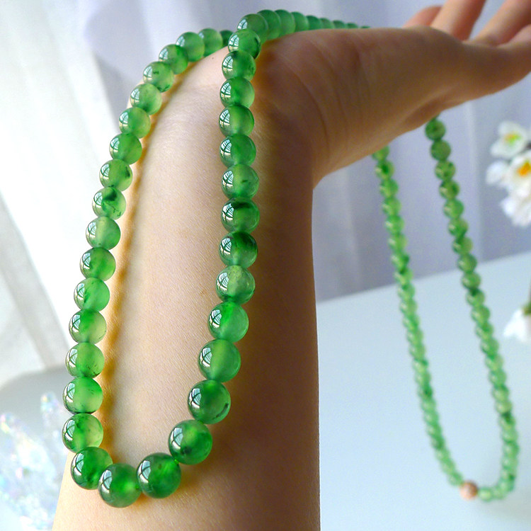 Y006 natural high ice seed olive green floating green flower boutique emerald round pearl 108 beads necklace
