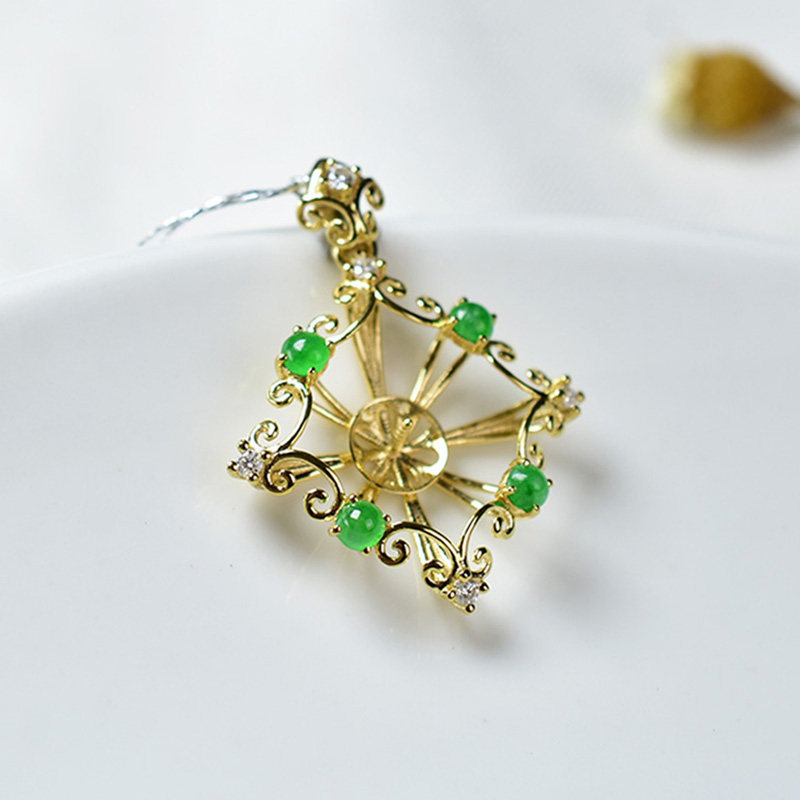 Flat Raw Emerald 18k Gold Pendant Ring Earrings Single Pearl Round Pearl Beads Inlaid Style Reference Special 48