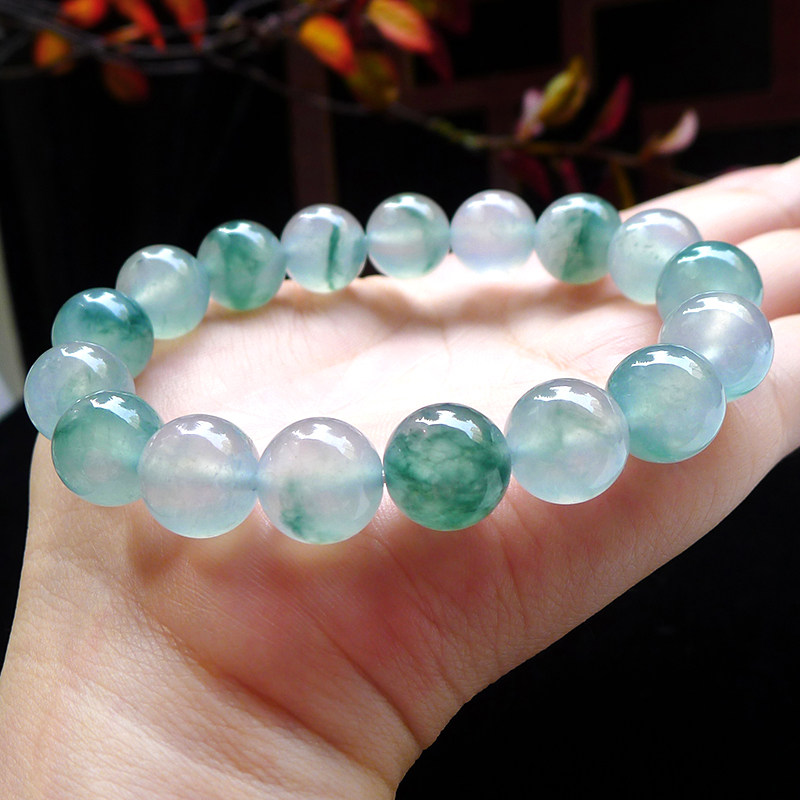 Flat Raw Emerald YS033 High Ice Seed Wood That Floats Big Beads Emerald Hand Beads String Jade Beads Necklace Emerald Hand Strings