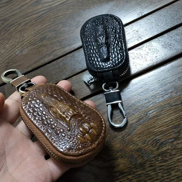 Mới đầu tiên lớp dầu sáp da xe chìa khóa túi nam retro cá sấu mô hình túi chìa khóa da túi chìa khóa xe ví móc chìa khóa nữ
