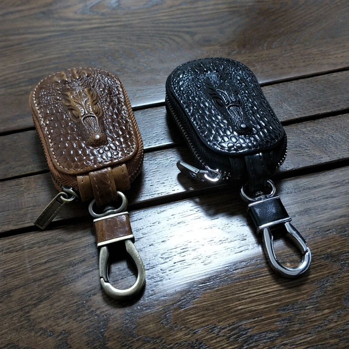 Mới đầu tiên lớp dầu sáp da xe chìa khóa túi nam retro cá sấu mô hình túi chìa khóa da túi chìa khóa xe ví móc chìa khóa nữ