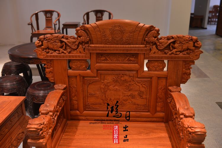 Gỗ hồng mộc Miến gỗ rắn sofa gỗ gụ kết hợp kỳ lân Trung Quốc phòng khách cổ Dongyang đồ gỗ gụ - Ghế sô pha ghế sofa đơn giá rẻ