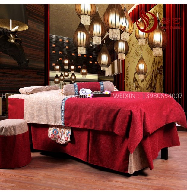Zimei đã được cài đặt mới của Trung Quốc màu đỏ bông bedspread vẻ đẹp vẻ đẹp giường massage đẹp bedspread gửi một gia đình bốn là cốt lõi - Trang bị tấm drap giường spa