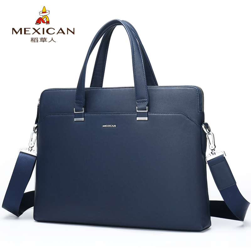 Scarecrow briefcase men's business casual large-capacity leather handbag computer bag shoulder bag texture messenger bag