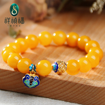 Xiangzhenfu natural amber raw stone beeswax hand string female Jade cloisonne accessories chicken oil Yellow full honey old wax bracelet
