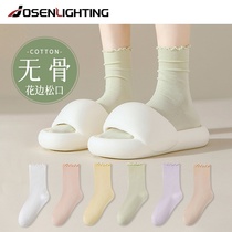Boneless Socks Womens Summer Thin Mid-Tube Socks Pure Cotton Side Pile Socks with Small Leather Shoes Spring Confinement Socks Summer Q