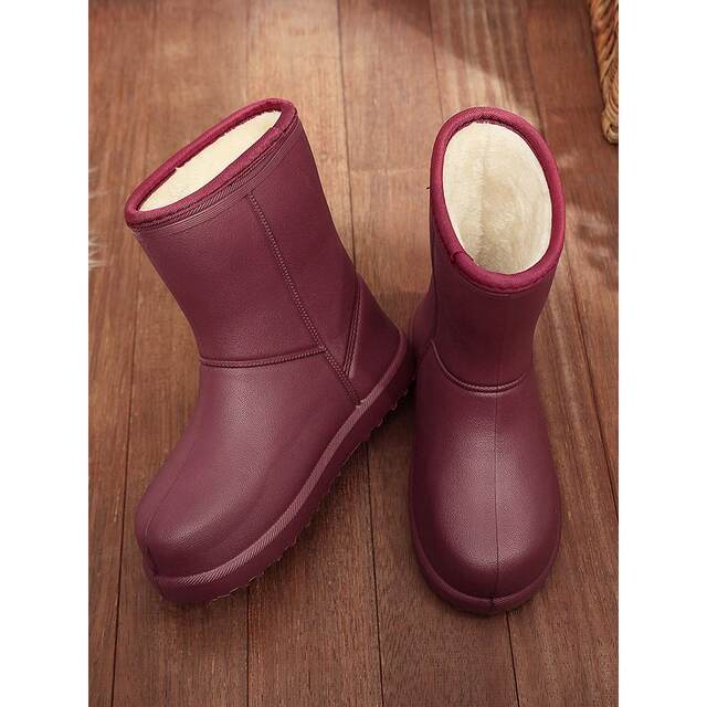 Rain boots for women, velvet anti-slip water shoes, thickened warm and waterproof cotton rain boots for men, winter water boots, integrated velvet thick-soled rubber shoes