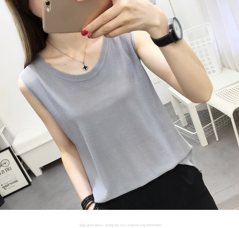 Băng lụa đan yếm trong cho mùa hè của phụ nữ ngắn ngắn mới đáy áo mặc lỏng tay T-Shirt top