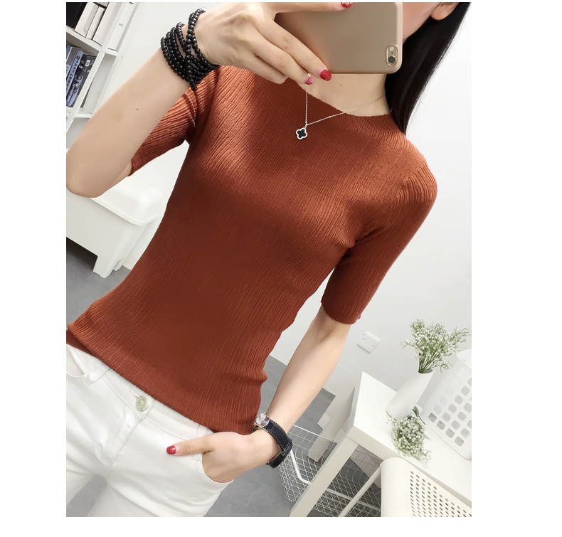 Ngắn tay áo len của phụ nữ Slim áo 2018 mùa xuân và mùa thu mới của Hàn Quốc phiên bản của nửa tay áo sơ mi áo len chặt chẽ đầu áo len nữ form rộng