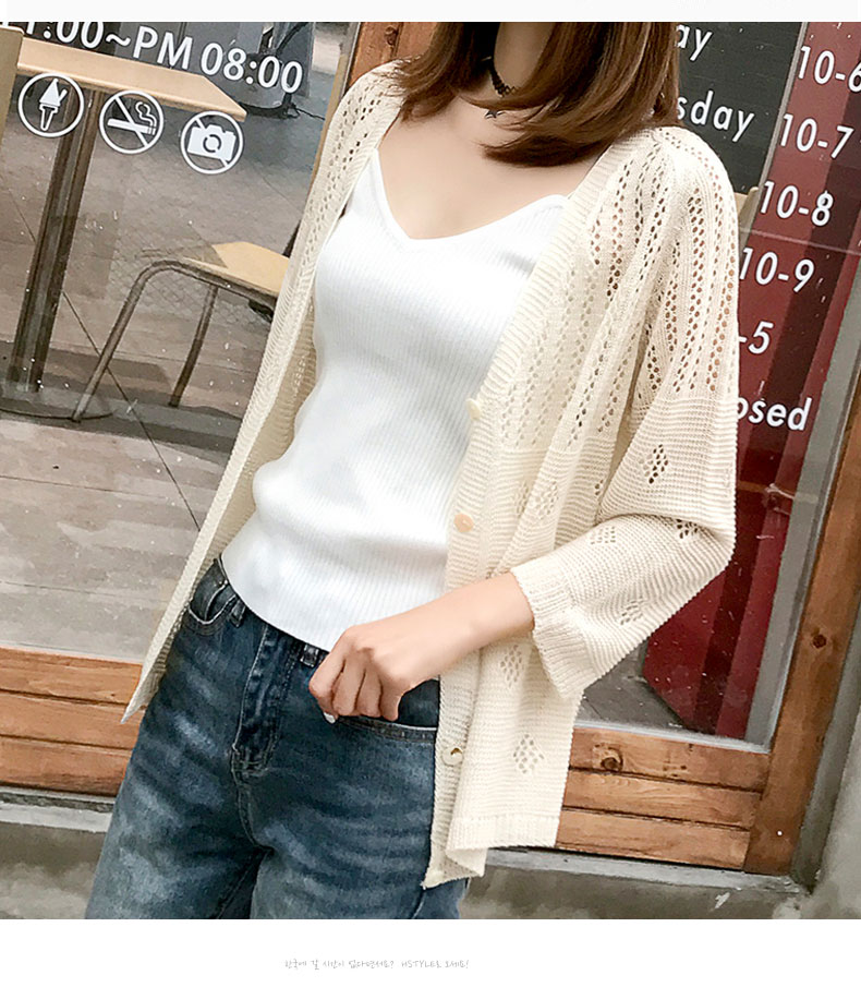Áo len dệt kim lụa nữ mùa hè phiên bản mới của Hàn Quốc áo sơ mi chống nắng rỗng phần mỏng áo khoác nhỏ hoang dã bên ngoài áo điều hòa thời trang công sở nữ