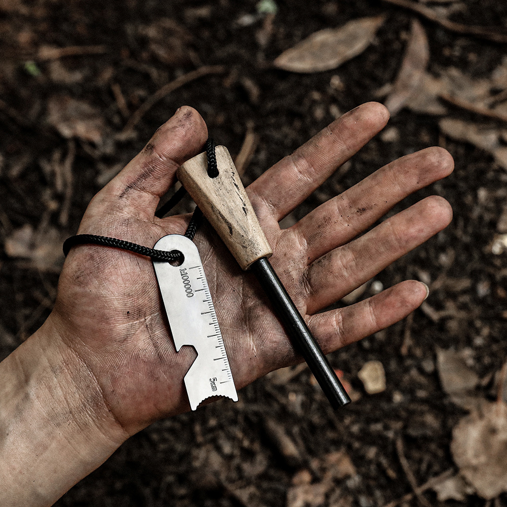 Portable outdoor flint camping equipment wild survival survival tool magnesium rod firearm wooden handle fire stick