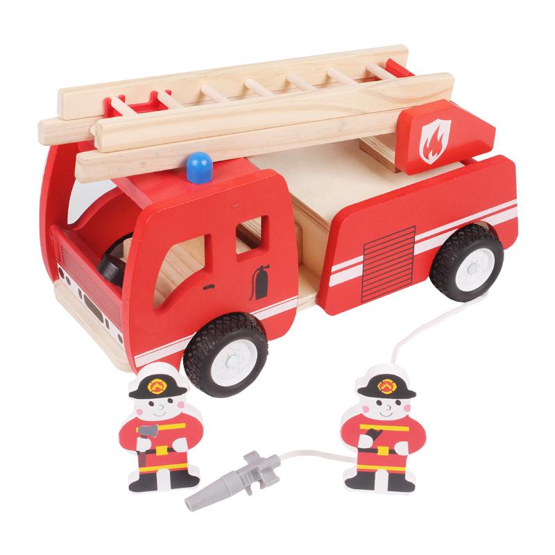 Fire truck wooden toy with cloud ladder fire station assorted kindergarten boy posing as family wine gift car model