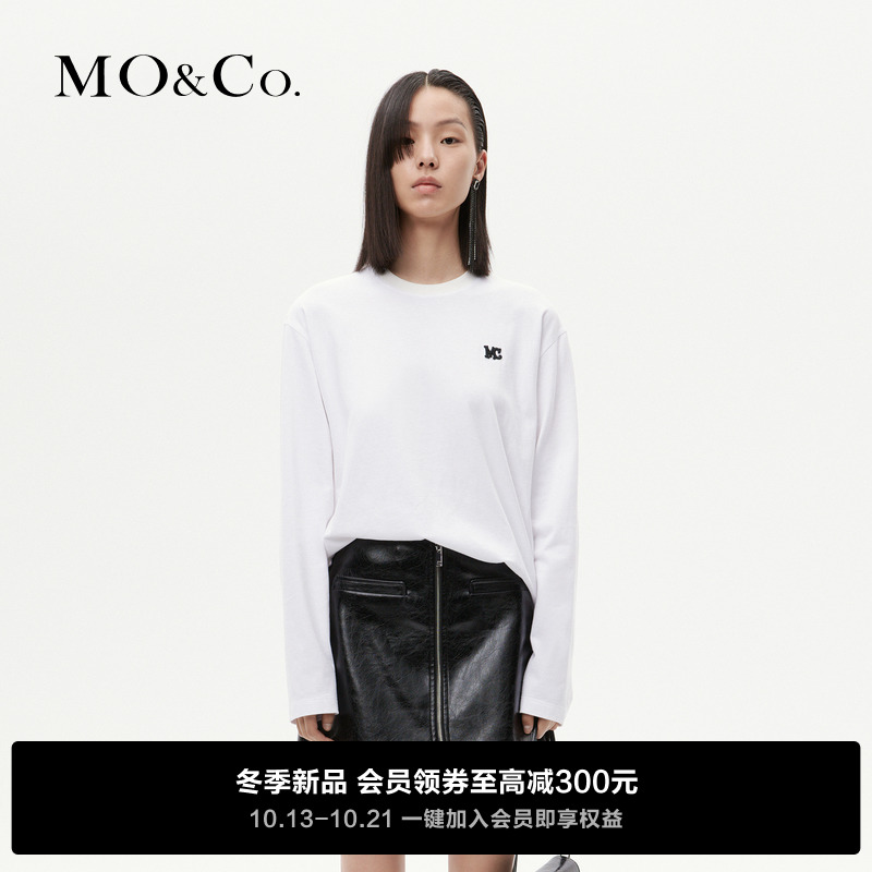 MOCO2023 winter new products SLOGAN offset printing embroidery long sleeve round collar loose cotton T-shirt MBC4TEE006 -Taobao