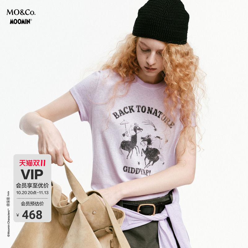 [Moomin Series] Moco Short-Sleeved T-Shirt 2026 Autumn New Product Washed Old Cotton Printed Round Neck Mbf3Tee005