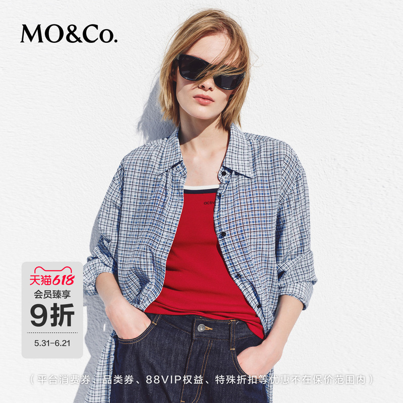 [Global Ambassador Maggie Cheung's Same Style] Moco Shirt 2026 Summer New Plaid Pattern Mbf2Sht026