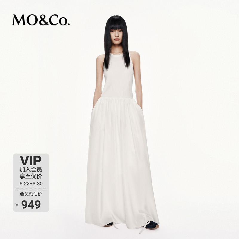 Moco Dress, Mo'Anke Spring and Autumn Off-Shoulder Mid-Low Waist Patchwork Glossy Large Hem Long Dress