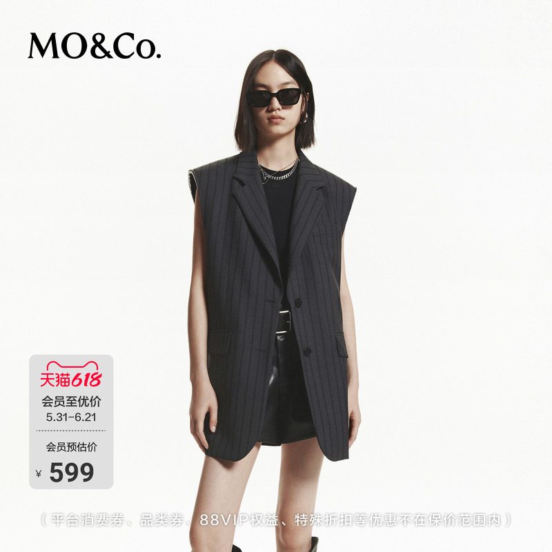 Moco Suit Vest, Fine Wool, Trimmed Edges, Wide Shoulder Pads, Black and Gray Striped Silhouette Jacket, Mo Anke