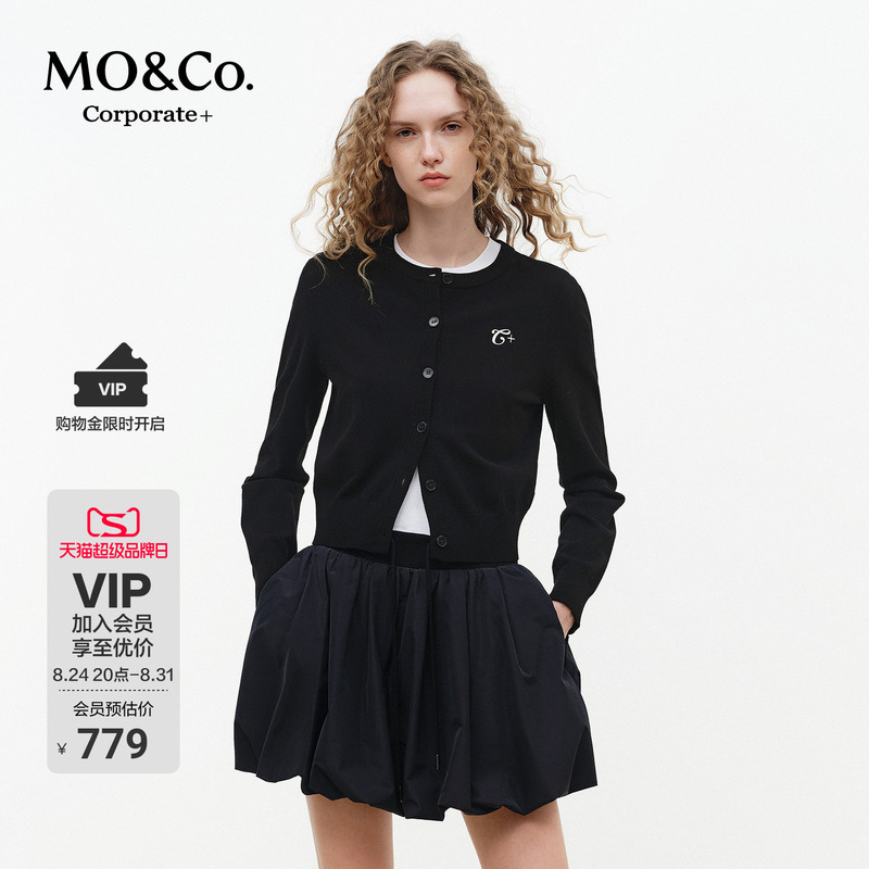 【C+ Series】Moco Knitted Cardigan 2026 Spring New Embroidered Short Black Lightweight Mbf1Car037